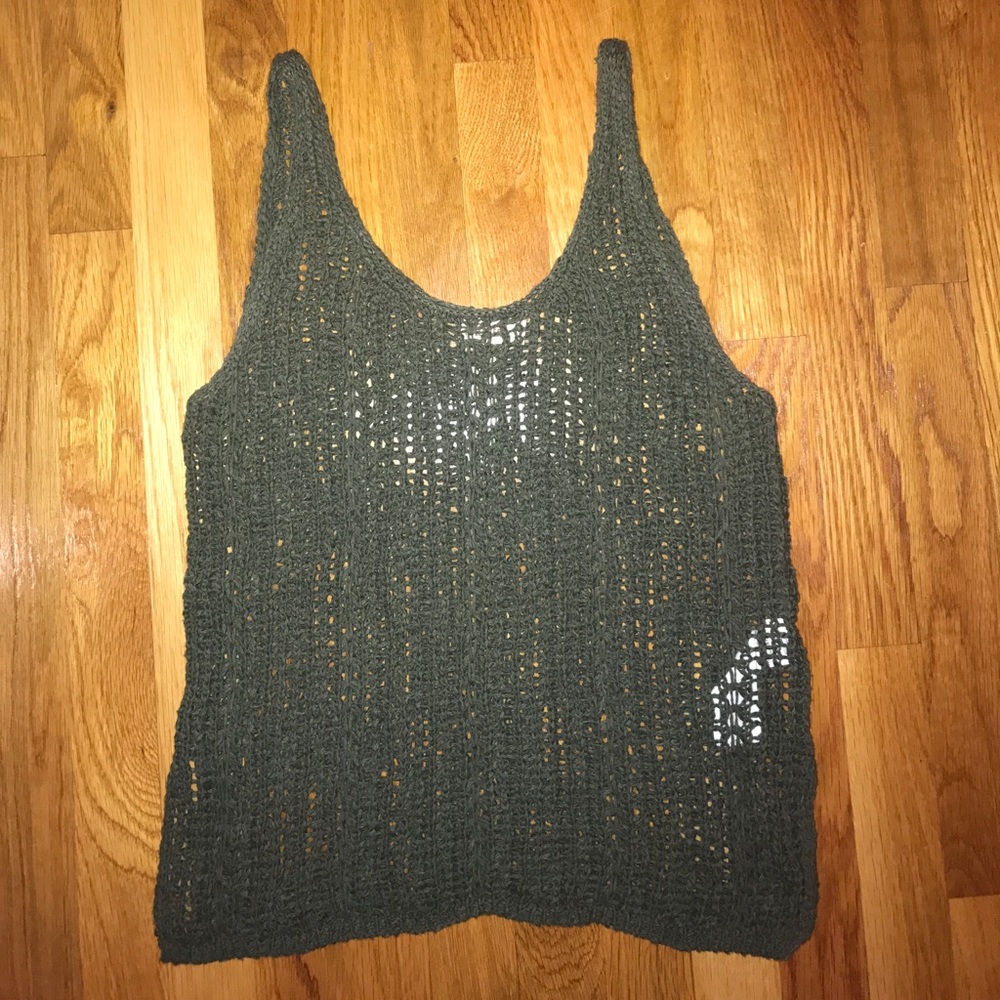 Crochet knit olive green tank